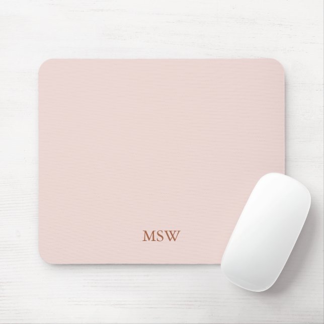 Mousepad Monograma personalizado cor-de-rosa pincelado chic (Com mouse)