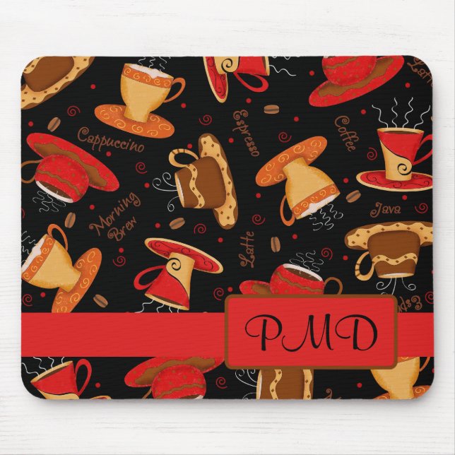 Mousepad Monograma Personalizado de Café Vermelho e Preto (Frente)