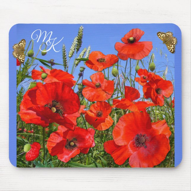 Mousepad Monograma Personalizado de Campo Poppi e Borboleta (Frente)