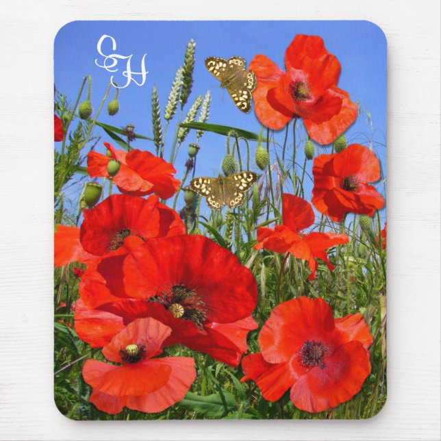 Mousepad Monograma Personalizado de Campo Poppy (Frente)