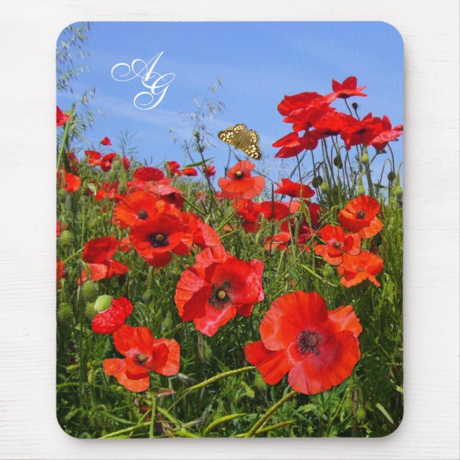 Mousepad Monograma Personalizado de Campo Poppy (Frente)