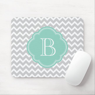Mousepad Monograma Personalizado de Chevron Moderno de cinz