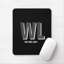 Mousepad Monograma personalizado de Cinza e preto minimalis