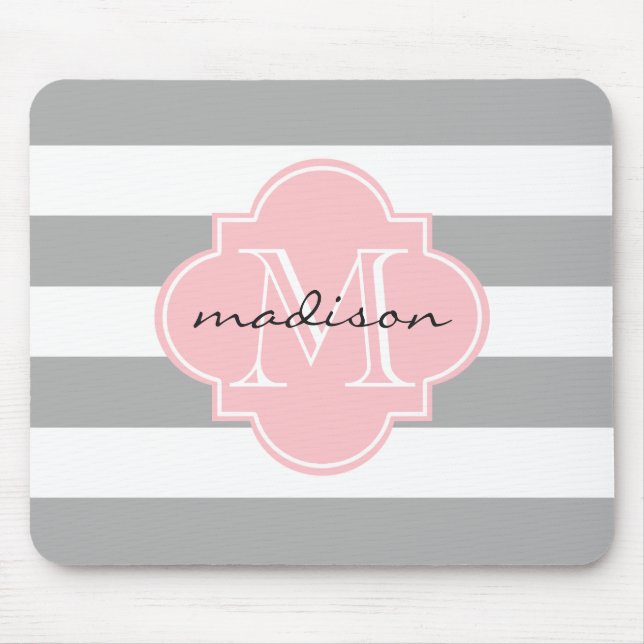 Mousepad Monograma Personalizado de cinzas e faixas náutica (Frente)