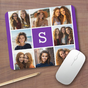 Mousepad Monograma Personalizado de Colagem de Fotos Branca