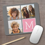 Mousepad Monograma Personalizado de Colagem de Fotos do Ins<br><div class="desc">Cor-de-rosa moderno Pastel e Cinzas - Use 3 fotos quadradas para criar um presente exclusivo e pessoal. Ou você pode ficar com o filhote hipster e fazer uma moda. Se precisar ajustar as fotos,  clique na ferramenta personalizar para fazer alterações.</div>