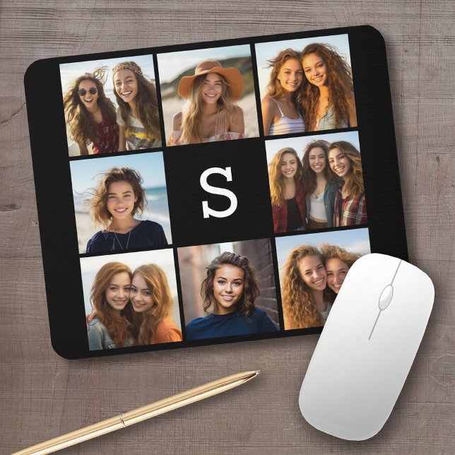 Mousepad Monograma Personalizado de Colagem de Fotos em Pre (Personalized mousepad - add your photos and custom text)