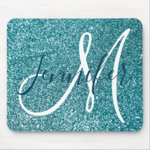 Mousepad Monograma Personalizado de Folha de Minério Azul d