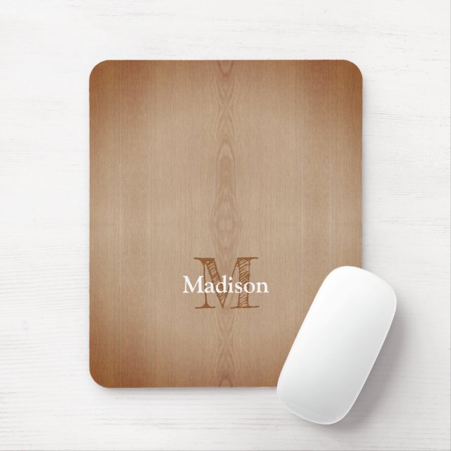 Mousepad Monograma personalizado de madeira queimada de cor (Com mouse)