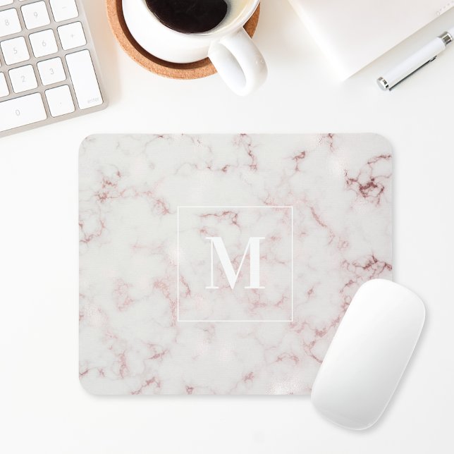 Mousepad Monograma Personalizado de Marble rosa Dourado (Criador carregado)