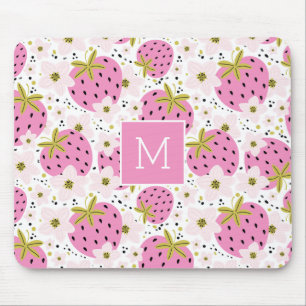 Mousepad Monograma Personalizado de Morangos Rosa
