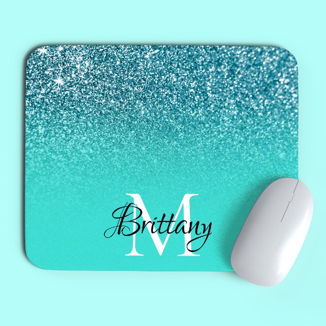 Mousepad Monograma Personalizado de Ombre de Coleta Teal (Criador carregado)