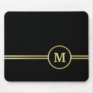 Mousepad Monograma personalizado de ouro elegante a preto