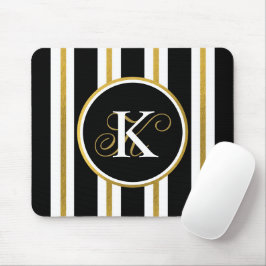 Mousepad Monograma Personalizado de Stripes Negras e Dourad
