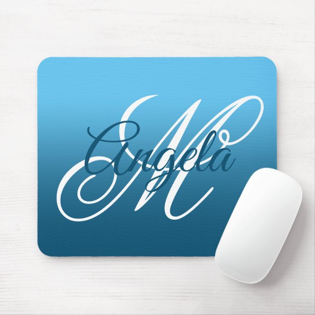 Mousepad Monograma Personalizado do Ombre Azul Céu e Oceano (Com mouse)