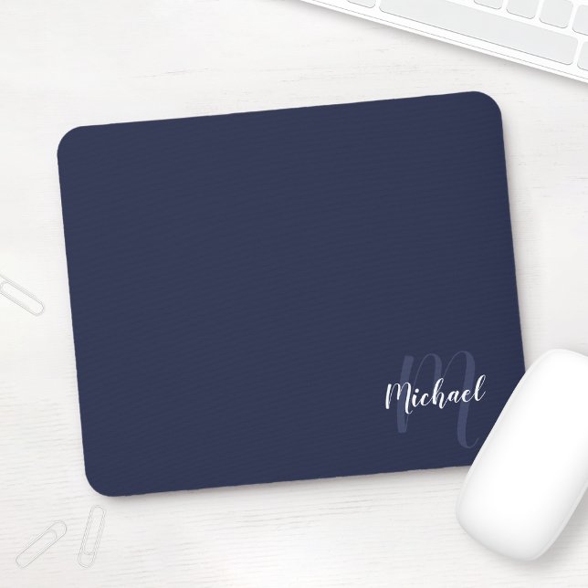 Mousepad Monograma personalizado e Marinho de nome azul (Criador carregado)