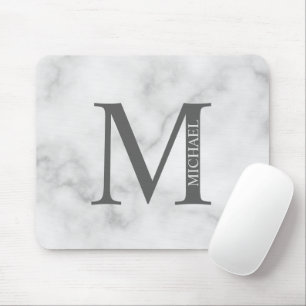 Mousepad Monograma Personalizado e Nome da cinza Marble