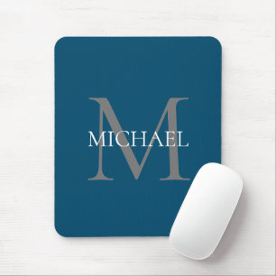 Mousepad Monograma Personalizado e Nome Oceano Azul