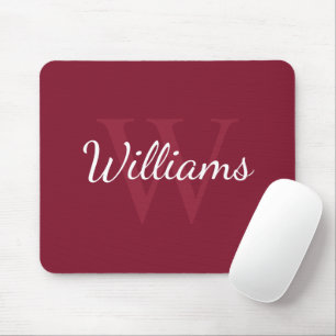 Mousepad Monograma Personalizado e Nome Vermelho Borgonha