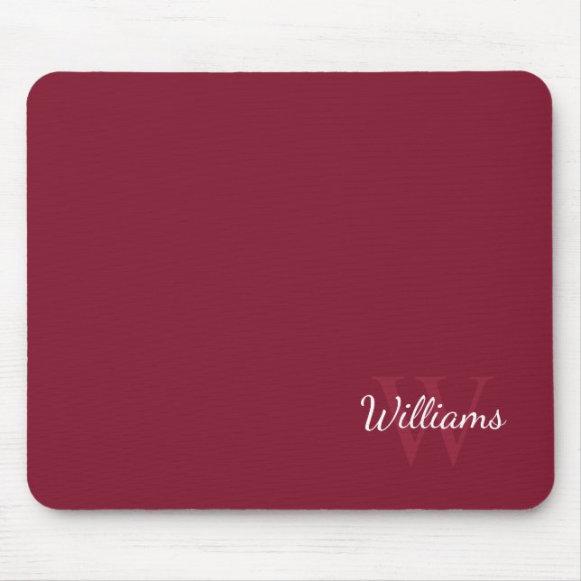 Mousepad Monograma Personalizado e Nome Vermelho Borgonha (Frente)