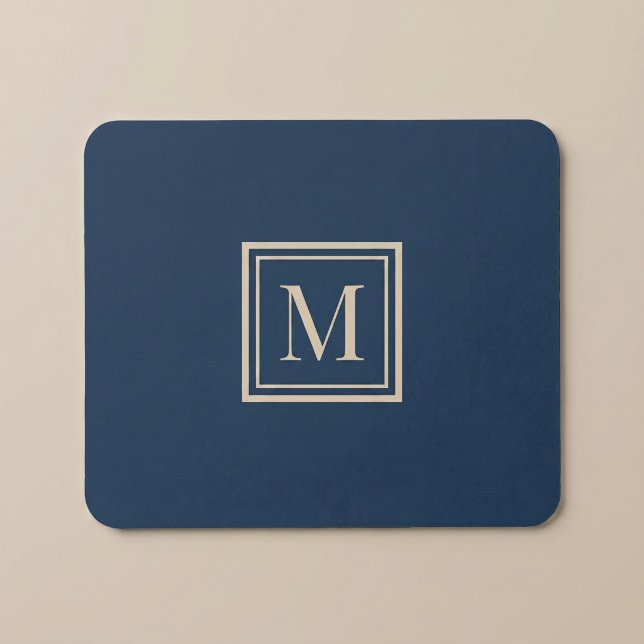 Mousepad Monograma Personalizado em Azul e Creme com Moldur (Criador carregado)