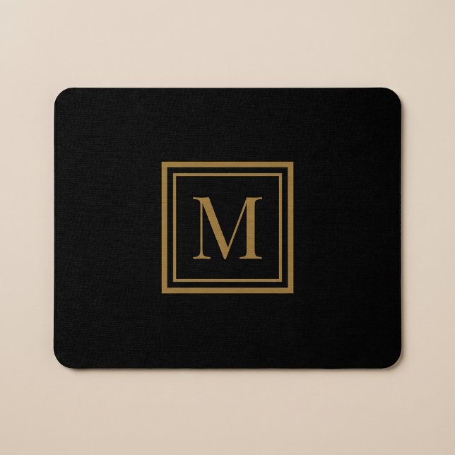 Mousepad Monograma Personalizado em Moldura Preta e Dourada (Criador carregado)