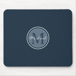 Mousepad Monograma personalizado listrado azul escuro