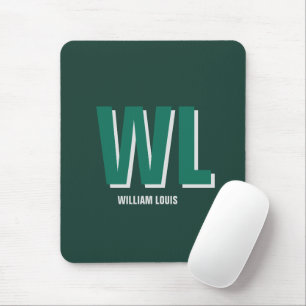Mousepad Monograma Personalizado Minimalista em Verde Esmer