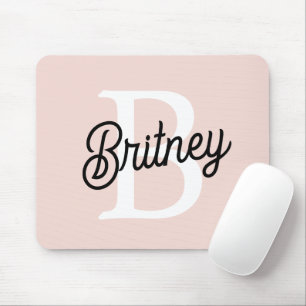 Mousepad Monograma Personalizado Moderno e Nome Pastel Rosa