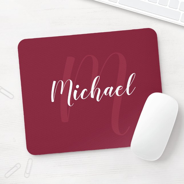 Mousepad Monograma Personalizado Moderno e Nome Vermelho Bo (Criador carregado)
