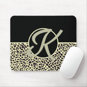 Mousepad Monograma Personalizado Preto Creme Leopardo