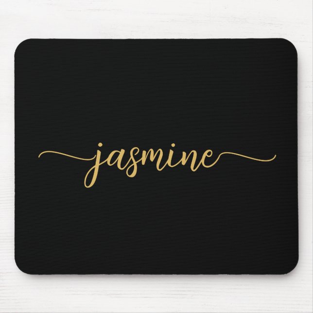 Mousepad Monograma Personalizado Preto Dourado Simples (Frente)