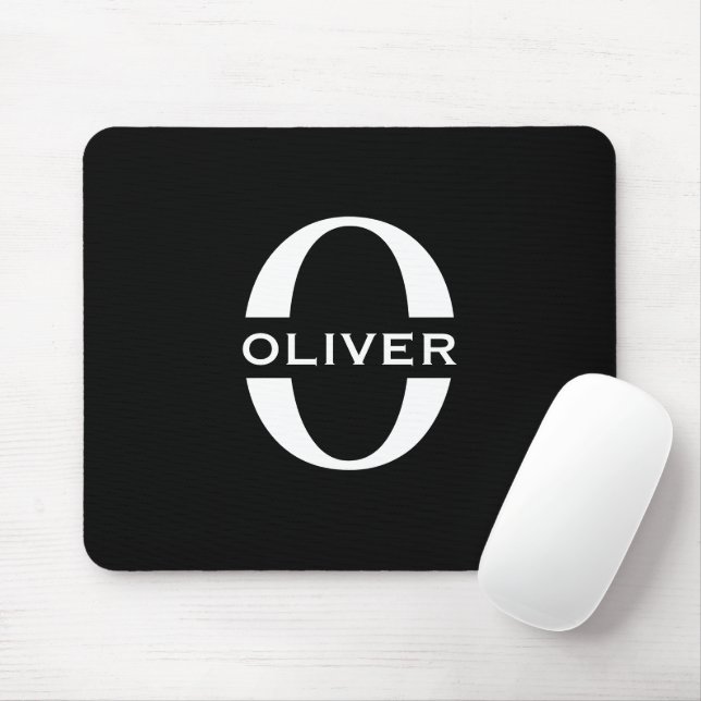 Mousepad Monograma Personalizado Preto e Branco Nome (Com mouse)