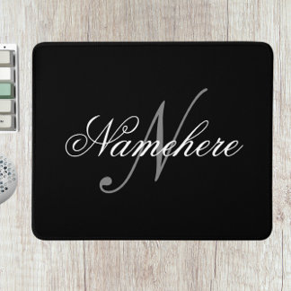 Mousepad Monograma Personalizado Único de Nomes Preto e Bra