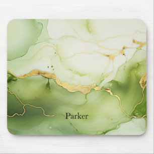 Mousepad Monograma Personalizado Verde e Dourado Sage