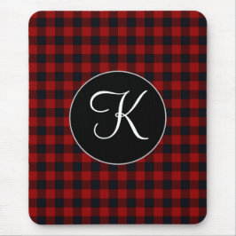 Mousepad Monograma Personalizado Xadrez Búfalo Vermelho e P