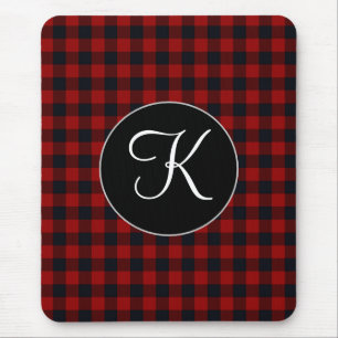 Mousepad Monograma Personalizado Xadrez Búfalo Vermelho e P