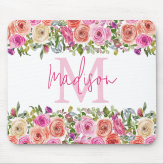 Mousepad Monograma | Personalizar | Aquarela | Floral