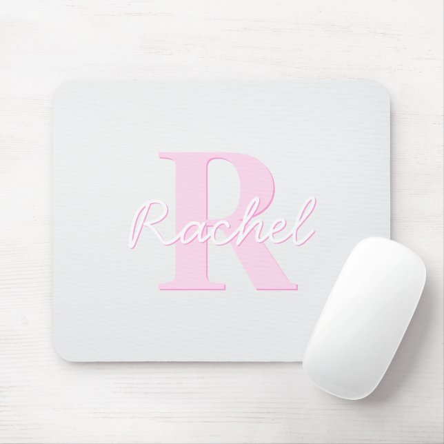 Mousepad Monograma Personalizável Custa | Mão e Cinza Rosa (Com mouse)