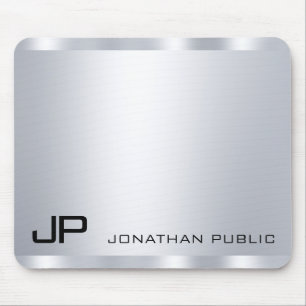 Mousepad Monograma Personalizável Faux Silver Metalical Loo