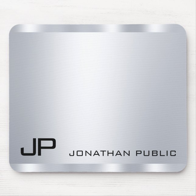Mousepad Monograma Personalizável Faux Silver Metalical Loo (Frente)
