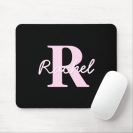 Mousepad Monograma Personalizável Fofo | Rosa Claro e Preto
