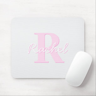 Mousepad Monograma Personalizável Fofo Rosa Ombre e Cinza
