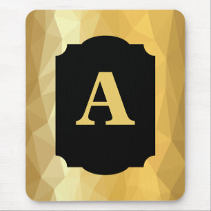 Mousepad Monograma pessoal negro de luxo metálico Dourado