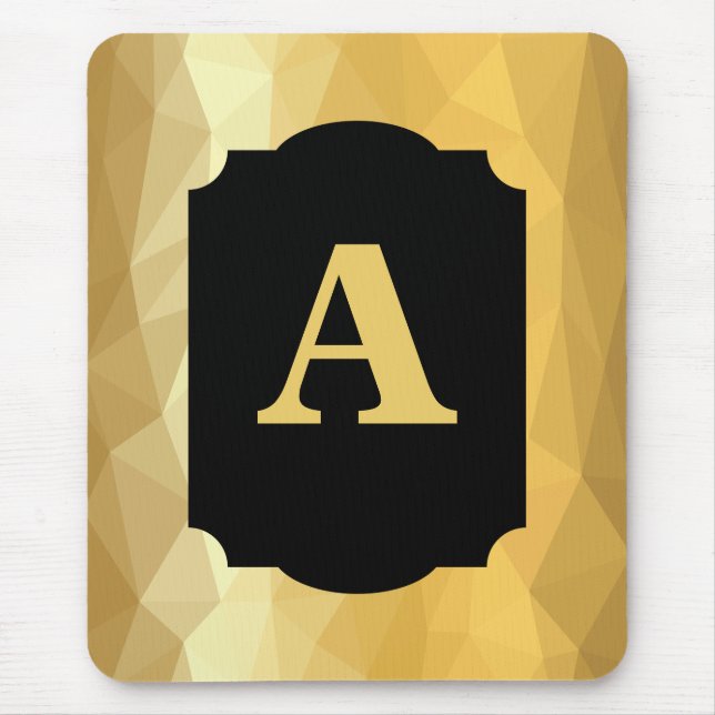 Mousepad Monograma pessoal negro de luxo metálico Dourado (Frente)