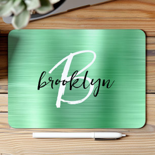 Mousepad Monograma Preto Branco Metal Escovado Verde Menta