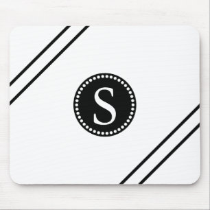 Mousepad Monograma preto com tiras brancas e pretas