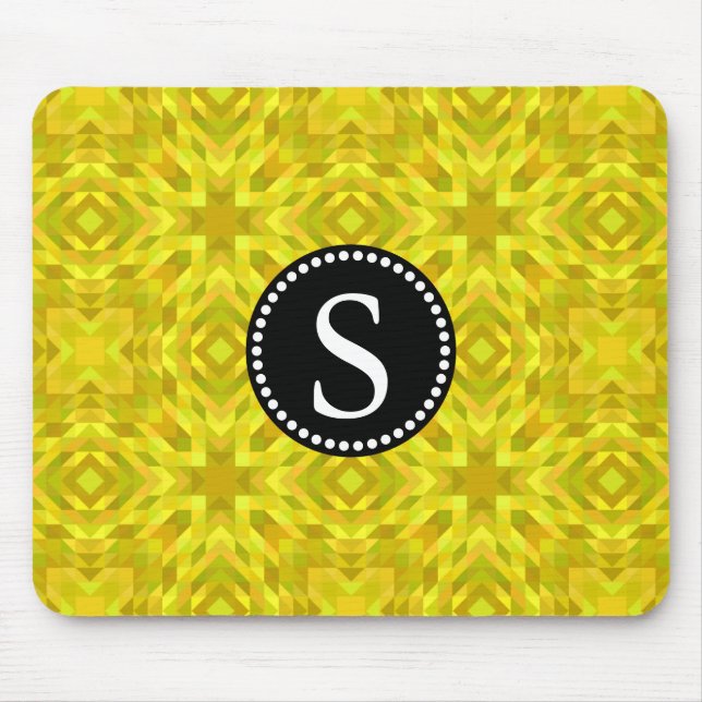 Mousepad Monograma preto de Abstrato de Triângulo Amarelo (Frente)