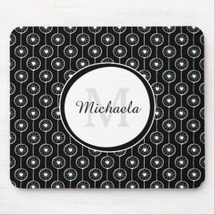 Mousepad Monograma preto e branco à moda dos corações co