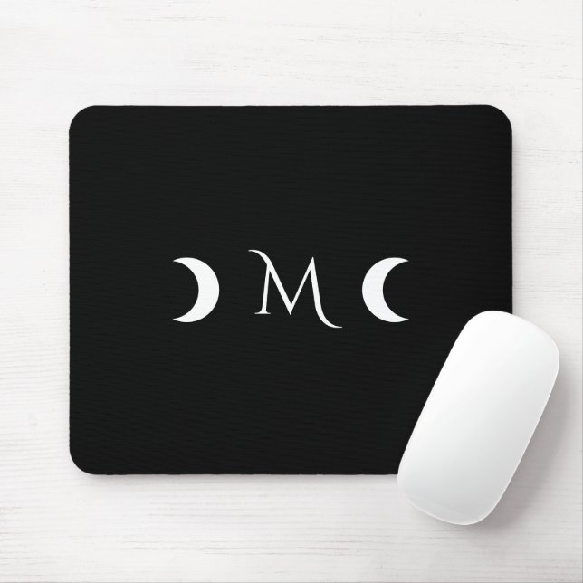 Mousepad Monograma preto-e-branco do Crescente Moderno (Com mouse)